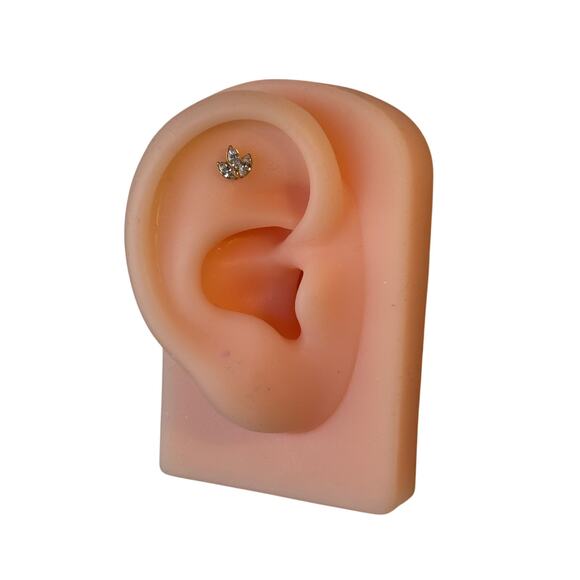 Implant Grade Titanium Internally Threaded 3 Marquise CZ Leaf Top - Picture 3 of 5